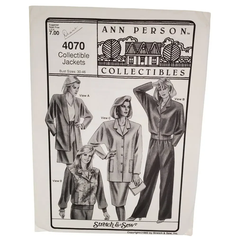 Collectible Jackets Sewing Pattern Ann Person Collectibles UNCUT Vintage 90s 80s